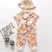Toddler Kids Girl Prints Shiba Lnu Short Pajamas Rayon Silk Sleepwear Sets