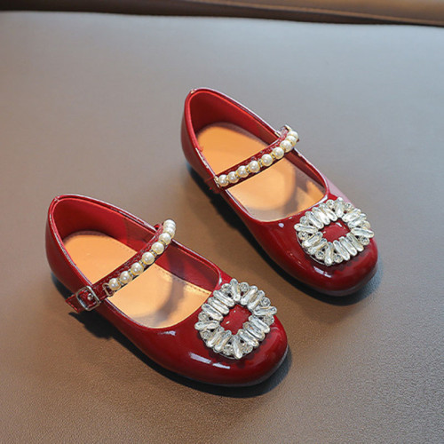 Toddler Girl Pearl Crystal Diamonds Rhinestone Flat Dress Shoes