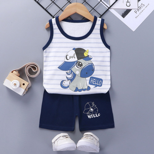 Toddler Kids Boy Unicorn Hat Summer Vest Tops and Short Pant Sleepwear Set Cotton Pjs