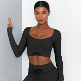 Women Seamless Yoga Outfits Workout Long Sleeve Bra Crop Top with High Waisted Leggings