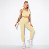 Women 2 Piece Seamless V-Neck Bra High Waist Yoga Leggings Sets