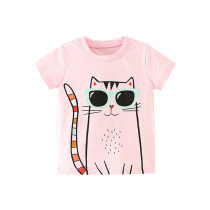 Girls Cute Sunglasses Cat Pattern T-shirt Cartoon T-shirt Tops