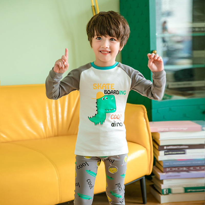 Kids Boy Print Hat Dinosaur Pajamas Sleepwear Set Long-sleeve Cotton Pjs