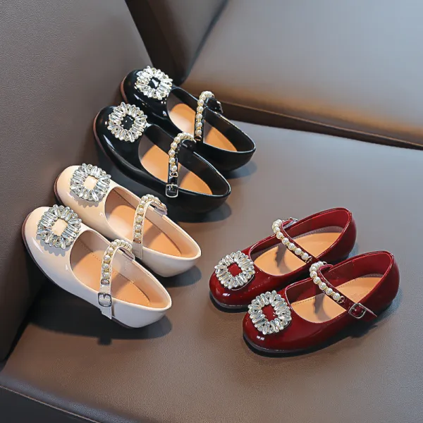 Toddler Girl Pearl Crystal Diamonds Rhinestone Flat Dress Shoes