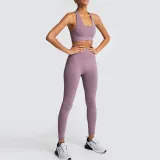 Women Seamless Sport U Shaped Neck Bra High Waist Close Fitting Yoga Leggings Sets