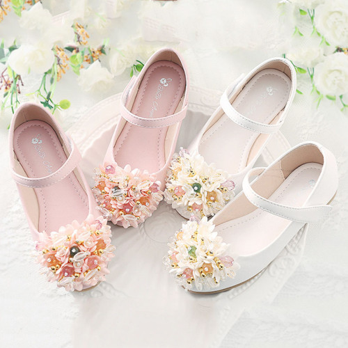 Toddler Girl Jewelry Flower PU Leather Flat Dress Shoes