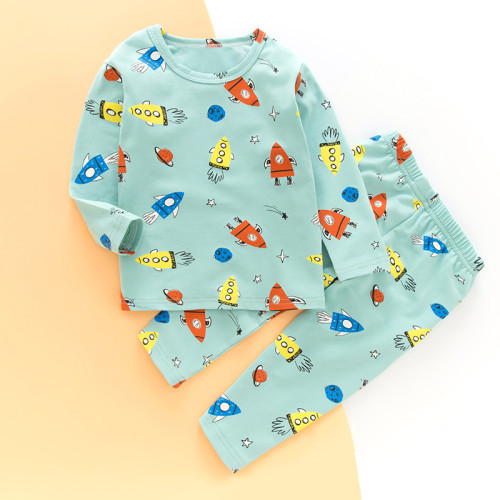 Kids Print Rocket Stars Pajamas Sleepwear Set Long-sleeve Cotton Pjs