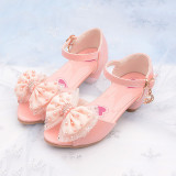 Kid Girls Pearl Lace Bowknot Open-Toed Heels Pumps Dress Shoes