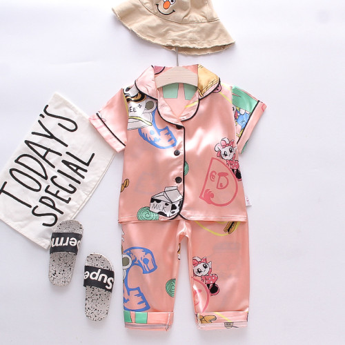 Toddler Kids Girl Prints Milk Coffee Summer Short Pajamas Rayon Silk Sleepwear Sets