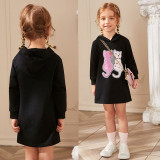 Toddler Girls Cartoon Cat Long Sleve Sweater Dress
