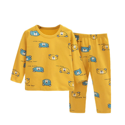 Kids Print Happy Bear Pajamas Sleepwear Set Long-sleeve Cotton Pjs