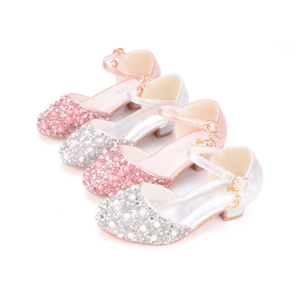Kid Girls Sequins Pearl Diamonds Heels Pumps Dress Shoes