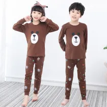 Kids Boy Print Brown Bear Pajamas Sleepwear Set Long-sleeve Cotton Pjs