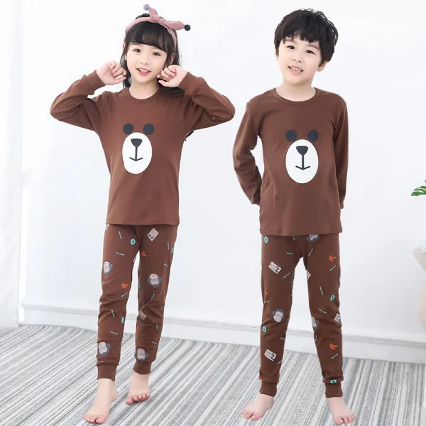 Kids Boy Print Brown Bear Pajamas Sleepwear Set Long-sleeve Cotton Pjs