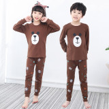 Kids Boy Print Brown Bear Pajamas Sleepwear Set Long-sleeve Cotton Pjs