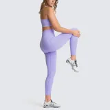 Women Seamless Sport U Shaped Neck Bra High Waist Close Fitting Yoga Leggings Sets