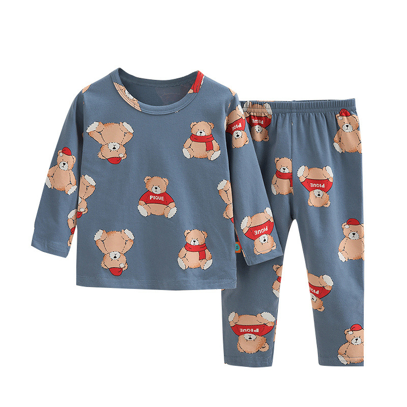 Kids Print Teddy Bear Pajamas Sleepwear Set Long-sleeve Cotton Pjs