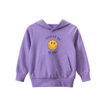 Girls Cute Smiley Pattern Hooded Sweatshirts Cartoon Tops