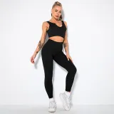 Women 2 Piece Seamless V-Neck Bra High Waist Yoga Leggings Sets