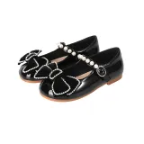 Toddler Girl Pearl Crystal Diamond Bowknot PU Leather Flat Dress Shoes