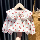 Girls Cute Strawberry Pattern Lace Collar Blouse Cartoon T-shirt Tops