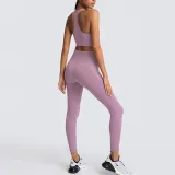 Women Seamless Sport U Shaped Neck Bra High Waist Close Fitting Yoga Leggings Sets