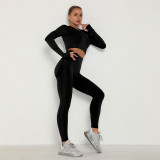 Women 2 Piece Seamless Round Neck Long Sleeves High Waist Mention Hip Yoga Leggings Sets