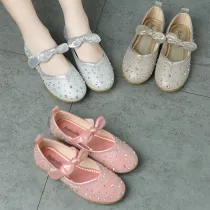 Toddler Girl Crystal Diamonds Bowknot Flat Dress Shoes