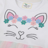 Toddler Girls Cat Pattern Short Sleeve Casual Mesh Dress