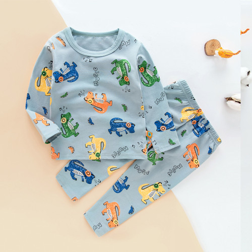 Kids Print Music Dinosuar Pajamas Sleepwear Set Long-sleeve Cotton Pjs