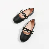 Toddler Girls PU Leather Pearl Flower Flat Dress Shoes