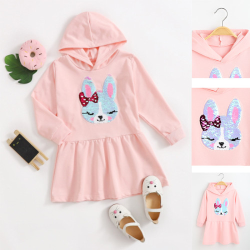 Toddler Girls Cartoon Rabbit Long Sleve Sweater Dress