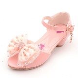 Kid Girls Pearl Lace Bowknot Open-Toed Heels Pumps Dress Shoes