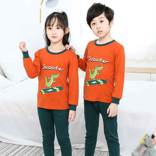 Kids Boy Print Crocodile Scooter Pajamas Sleepwear Set Long-sleeve Cotton Pjs