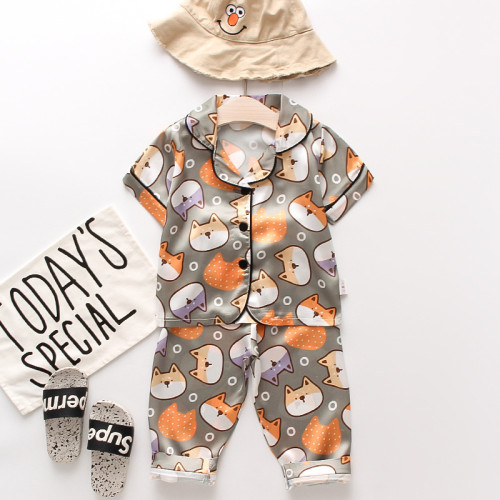 Toddler Kids Girl Prints Shiba Lnu Short Pajamas Rayon Silk Sleepwear Sets