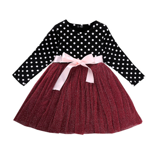 Toddler Girls Long Sleeve Polka Dots Mesh Dress
