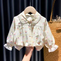 Girls Cute Raspberry Pattern Lace Collar Blouse Cartoon T-shirt Tops