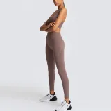 Women Seamless Sport U Shaped Neck Bra High Waist Close Fitting Yoga Leggings Sets