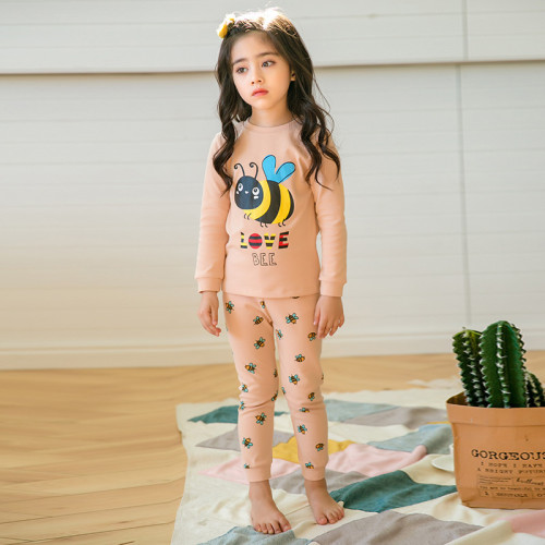 Toddler Kids Girl Print Honeybee Pajamas Sleepwear Set Long-sleeve Cotton Pjs