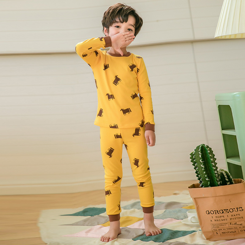 Kids Boy Print Horse Pajamas Sleepwear Set Long-sleeve Cotton Pjs