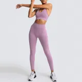 Women Seamless Sport U Shaped Neck Bra High Waist Close Fitting Yoga Leggings Sets