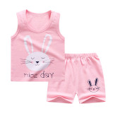Toddler Kids Girl Prints Rabbit Summer Vest Tops and Short Pant Sleepwear Set Cotton Pjs