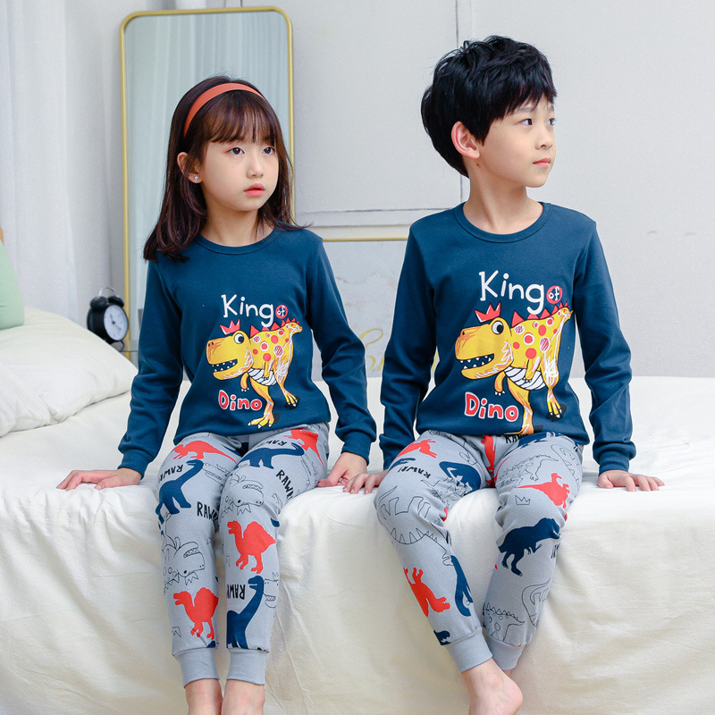 Kids Boy Print King Dinosaur Pajamas Sleepwear Set Long-sleeve Cotton Pjs