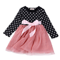Toddler Girls Long Sleeve Polka Dots Mesh Dress