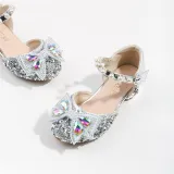Kid Girls Sequins Bowknot Pearl High-heeled Pump Princess Dress Shoes