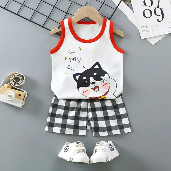 Toddler Kids Boy Happy Dog Summer Vest Tops and Short Pant Sleepwear Set Cotton Pjs