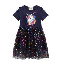 Toddler Girls Seuins Unicorn Pattern Mesh Casual Dress