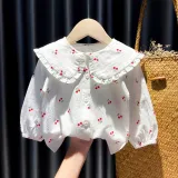 Girls Cute Cherry Pattern Lace Collar Blouse Cartoon T-shirt Tops