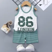 Toddler Kids Boy Stripe Number Summer Vest Tops and Short Pant Sleepwear Set Cotton Pjs