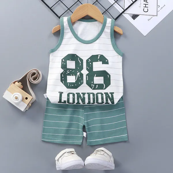 Toddler Kids Boy Stripe Number Summer Vest Tops and Short Pant Sleepwear Set Cotton Pjs
